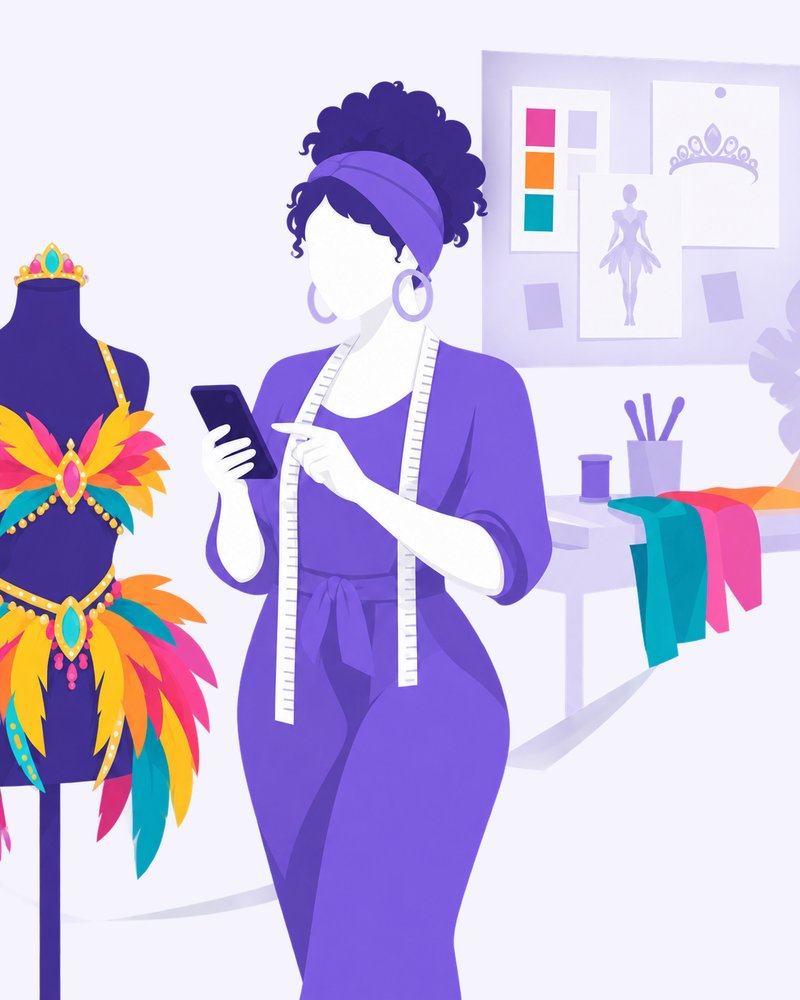 Illustration of a costume designer in her studio