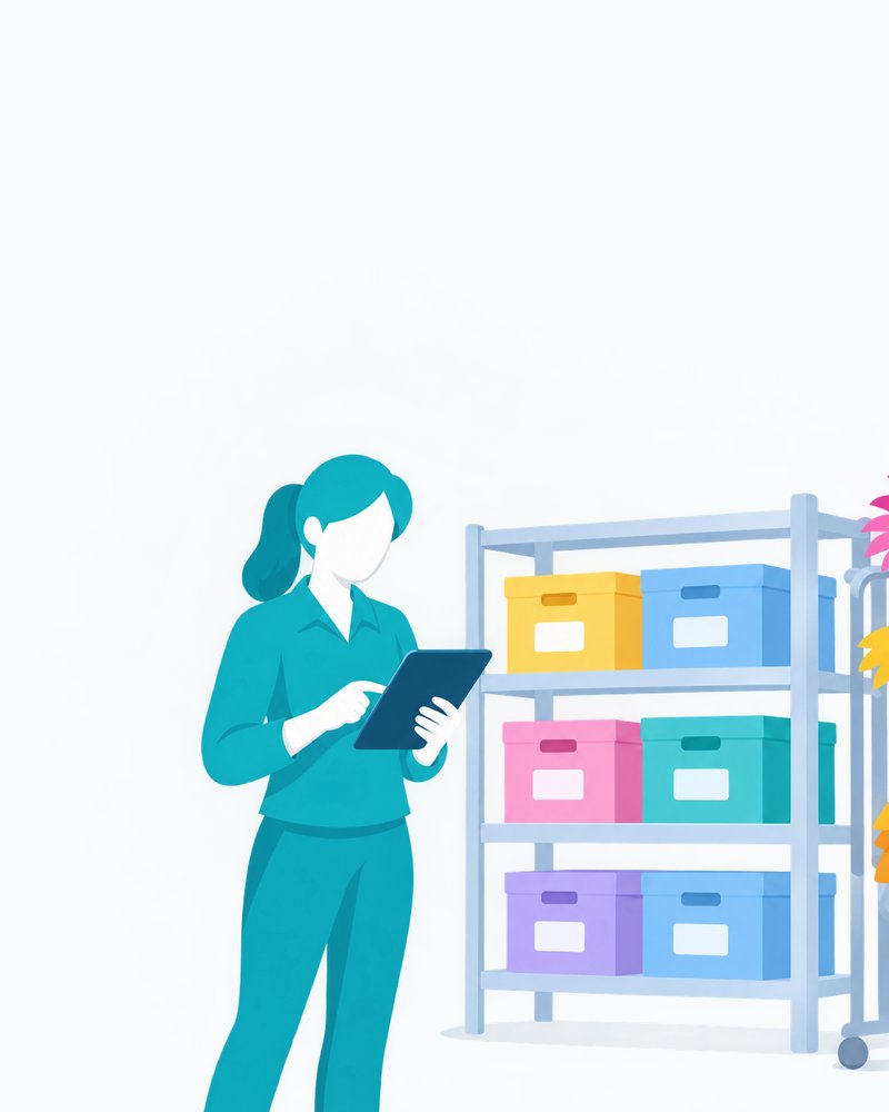 Illustration of a band team member checking stock on a tablet